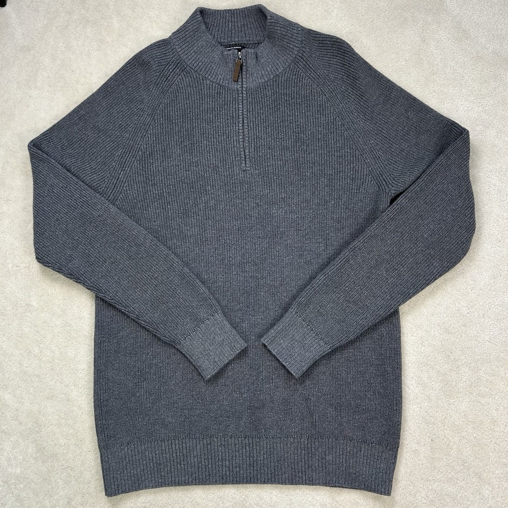 Nordstrom Men's Shop Gray Cotton Cashmere Ribbed Quarter Zip Sweater Large